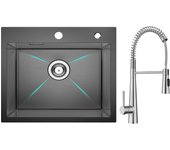 Cecipa max fregadero de inox fregadero de 1 seno 50×45 cm fregadero de cocina + mezclador de cocina de resorte con 3 modos de salida de agua