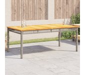 Mesa de jardín gris 180x90x75 cm trenzada de resina y madera de acacia
