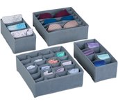 Relaxdays organizadores para cajones, set de 4 cajas separadoras para armario, cómoda, etc., para ropa interior, gris