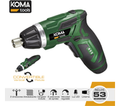 Atornillador a bateria reversible 3,6v litio 1300ma con 53 accesorios 17,5x14,8cm koma tools