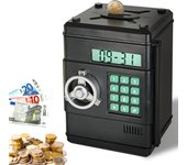 Hucha electrónica billetes y monedas, mini caja fuerte secreta de combinación de 6 dígitos, pantalla lcd con contador automático de monedas o reloj