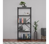 Librería en melamina antracita con marco de metal negro, 60x30x150 cm, con 5 estantes.