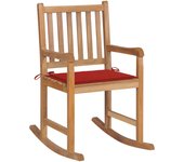 Silla mecedora | sillón balancín relax | sillón de salón de madera maciza de teca con cojín rojo cfw979795