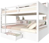 Cama litera en pino macizo y mdf – blanco 90x200 cm con cajón de almacenamiento