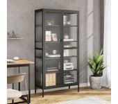 Aparador alto | aparador de comedor | armario de cocina vidrio y acero negro 85x40x180 cm cfw96065