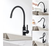 Auralum max mezclador cocina flexible boca orientable libremente mezclador fregadero flexible giratorio 360° grifo fregadero memoria forma,negro