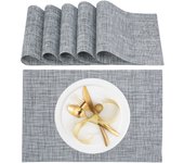 Relaxdays pack 6 manteles individuales, para mesa de comedor, salvamanteles de plástico, 45x30 cm, lavables, gris