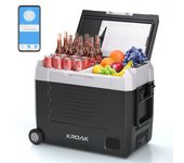 Nevera portátil de 55 l con compresor, bluetooth, 12/24 v, 230 v, mininevera para coche de doble zona, nevera de camping con ruedas