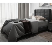 Cama tapizada en tela de lino - 90x200cm - con cabecero y somier - gris