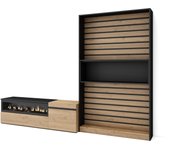 Muebles de salón para tv, 260x35x186cm, para tv hasta 65, chimenea eléctrica, roble y negro