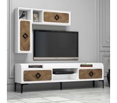 Mueble tv con estante samba nogal blanco