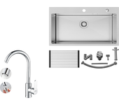 Auralum max fregadero cocina 1 tanque inox cepillado75*45*19cm-con escurridor plegable+elegante mezclador de cocina auralum cromado,pivotante 360°