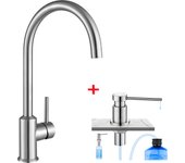 Cecipa max mezclador monomando de cocina, grifo de fregadero de acero inoxidable, grifo giratorio de 360° + dispensador de jabón de cocina cepillado