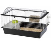 Ferplast jaula conejos casita 100 - espaciosa, techo abatible, escalera frontal, clips de seguridad - fácil mantenimiento, accesorios incluidos -