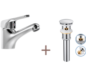 Mezclador monomando de lavabo sin desagüe automático,cromado grifos para lavabo de latón+desagüe automático con rebosadero con colador,latón,cromo