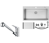 Auralum max fregadero cocina 1 tanque inox cepillado75*45*19cm-lavabo con escurridor plegable+mezclador de cocina con ducha extraíble, cromado