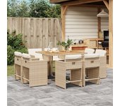 Conjunto de comedor de jardín y cojines 9 piezas poliratán beige