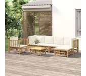 Maison exclusive - set de muebles de jardín 7 piezas bambú y cojines blanco crema