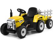 Costway 12v tractor electrico para niños con remolque, 3 velocidades y control remoto 2,4g juguete tractor con luces led, música,usb y bluetooth para