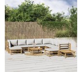Vidaxl set de muebles de jardín 12 piezas bambú y cojines gris claro