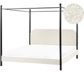 Beliani cama con dosel bouclé dannemois 180 x 200 cm blanco crema