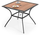 Costway mesa jardin exterior cuadrada, 85 x 74 cm, mesa terraza exterior con agujero ajustable 4 cm/5 cm para sombrilla, estructura metálica, mesa ter