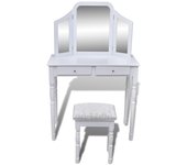 Tocador | mesa tocador | tocador de maquillaje con espejo 3 en 1 taburete y 2 cajones blanco cfw64748