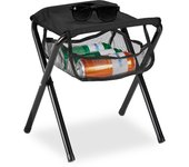 Relaxdays taburete plegable, bolsa malla, resiste 120 kg, banqueta camping, portátil, ligero, silla, 39x29x35 cm, negro