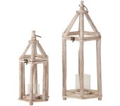 Set 2 faroles madera beige 29x25x64 20x17x46 cm