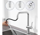Auralum max grifo cocina ducha,mezclador cocina con ducha extraíble,mezclador fregadero rotativo 360°,2 modos de pulverización,frío/caliente
