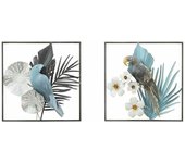 Decoración de pared dkd home decor 50 x 7,6 x 50 cm negro gris azul loro tropical (2 unidades)