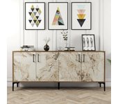 Aparador agape, bufé de salón, aparador de salón, despensa de cocina, 180x35h78 cm, nogal y mármol blanco