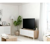 Cary mueble tv, aparador para televisión con 2 puertas, mueble tv para salón, mueble tv, aparador para salón, 130x41h47 cm, roble y blanco
