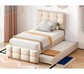 Cama nido capitoné 90x200cm - cabecero regulable - tejido lino - beige