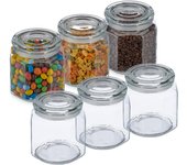 Relaxdays botes cristal con tapa, set de 6, vidrio, 1,3 l, recipientes octogonales, tarros herméticos, transparente