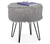 Relaxdays taburete con funda de pelo suave, patas horquilla, tocador, salón, pasillo, reposapiés 41x37cm, gris/negro
