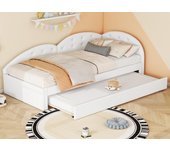 Cama individual 90x200cm en polipiel + cama nido 80x190cm - blanco