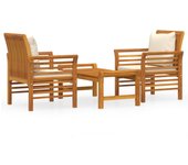Set de muebles para jardín 3 piezas | conjunto de comedor | conjunto de descanso con cojines madera acacia cfw888992
