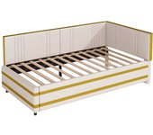 Sofá cama multifunción tapizado 90x200 con somier de láminas, tejido terciopelo beige