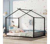 Cama plana 140*200cm, cama con estructura de hierro, cama para niños, bar en casa, negro