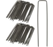 Relaxdays pack de piquetas jardín en forma de u, acero, plateado, 15 cm, 100 unidades