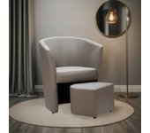 Sillón tapizado tapizado en ecopiel gris tórtola y puf extraíble 64x63xh.76