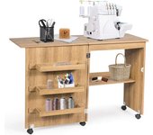Mueble para máquina de coser, mesa plegable de costura con 5 ruedas y 4 estantes, armario organizador de costura y manualidades, (marrón)