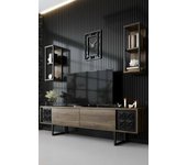 Mueble de televisión axa, aparador de salón, mueble bajo para tv, base de pared equipada, 180x30h48 cm, nogal y negro