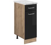 Vicco mueble bajo de cocina r-line, negro brillo intenso, 30 cm et mármol