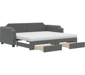 Sofá cama nido con cajones tela gris oscuro 90x200 cm