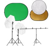Kit de estudio fotográfico con luces, fondo y reflector
