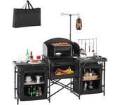 Vevor cocina camping portátil de aluminio, mesa de camping 3 armarios, bolsa transporte, paraviento extraíble, instalación rápida para barbacoa, negro