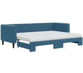 Sofá cama nido con colchón terciopelo azul 80x200 cm