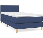 Cama somier tapizada con colchón de tela azul 90x200 cm